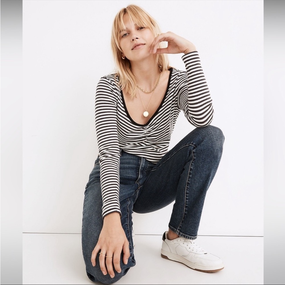 Madewell Fine Ribbed Sweetheart Tee in Striped